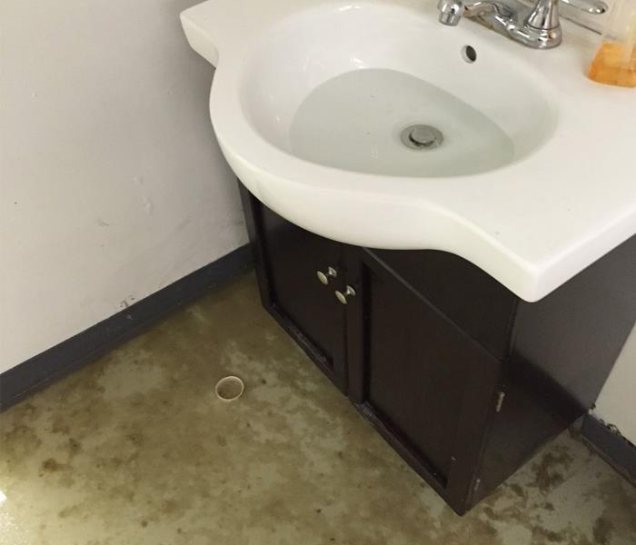 biohazard flood affecting floor in bathroom